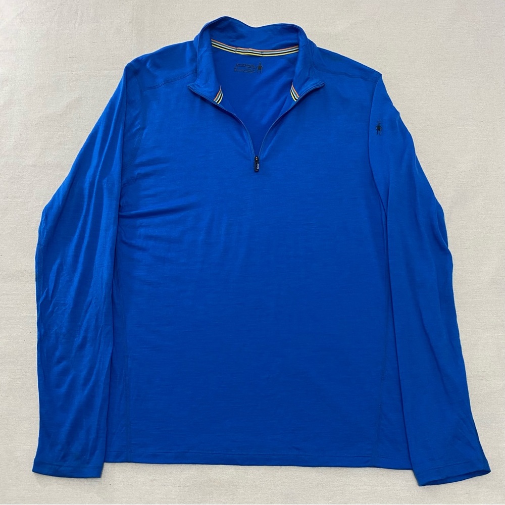Smartwool Shirt Men M Blue Base Layer Thermal Merino 1/4 Zip Hiking Stretch